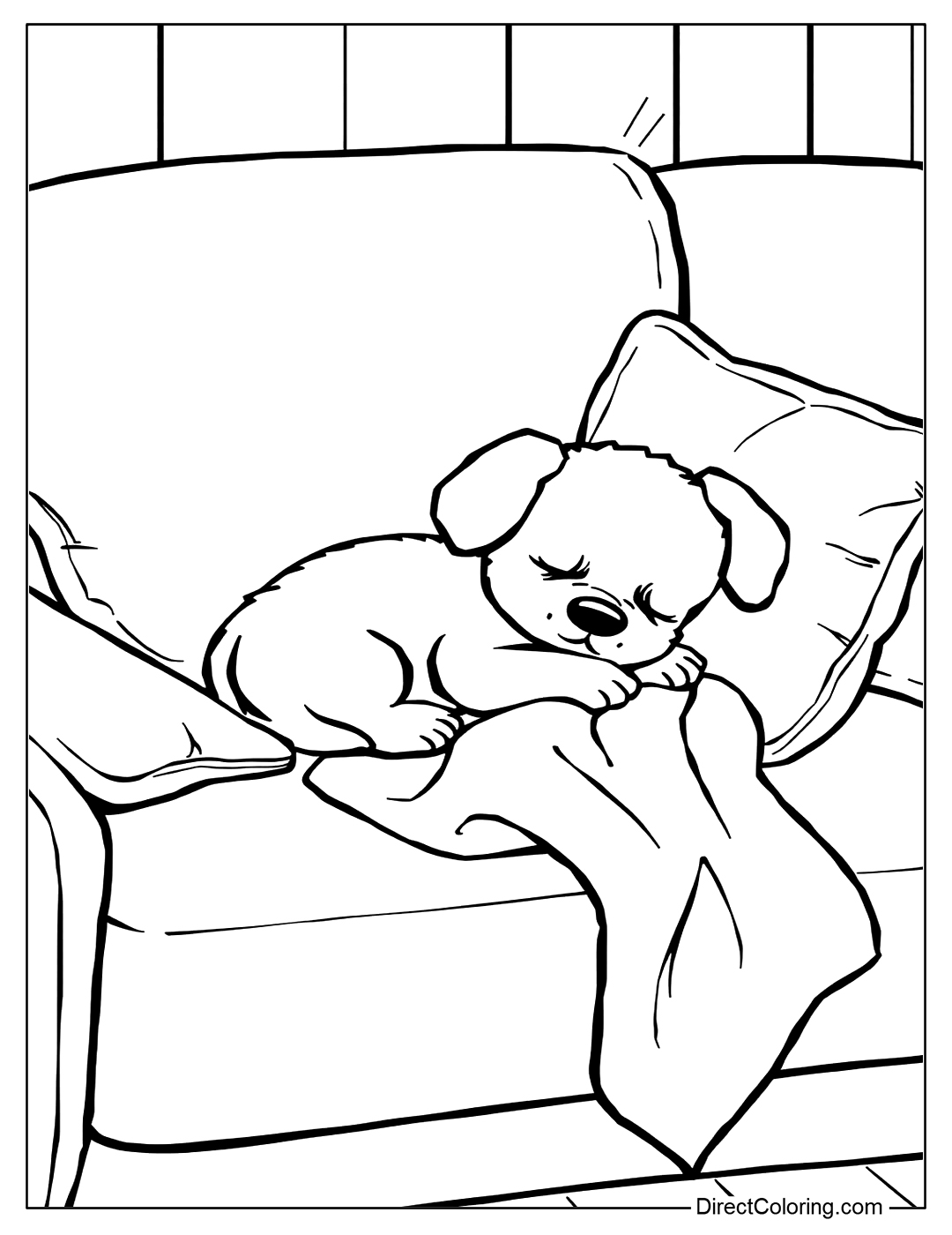 Sleeping Puppy Coloring Page PDF